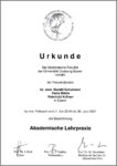 Urkunde der medizinischen Fakultät der Universität Duisburg-Essen - Akademische Lehrpraxis